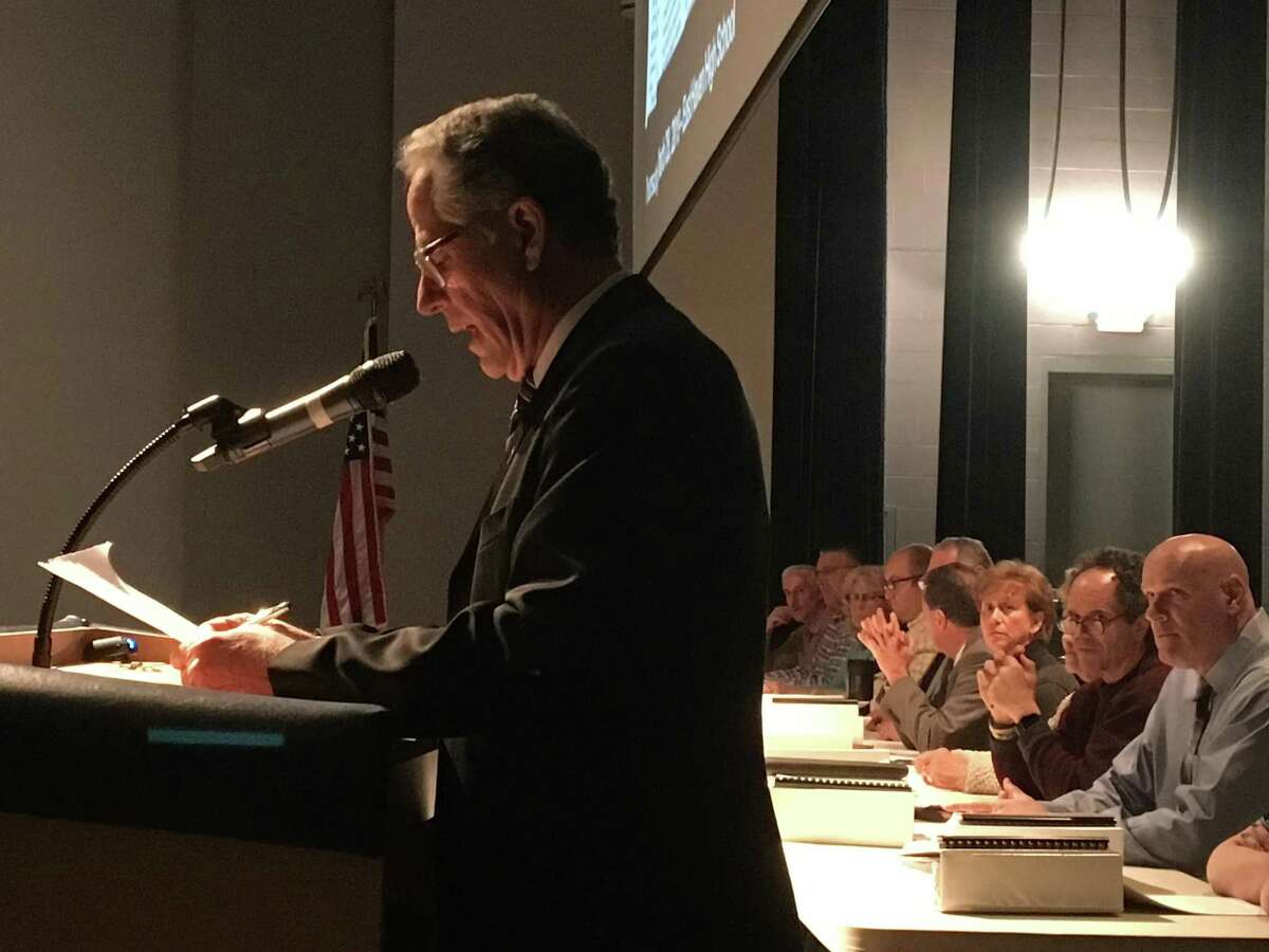 East Haven Mayor Joseph Maturo Jr. presents his recommended fiscal 2019-2020 budget to the Town Council and gives his annual State of the Town address in the East Haven High School auditorium on Thursday.