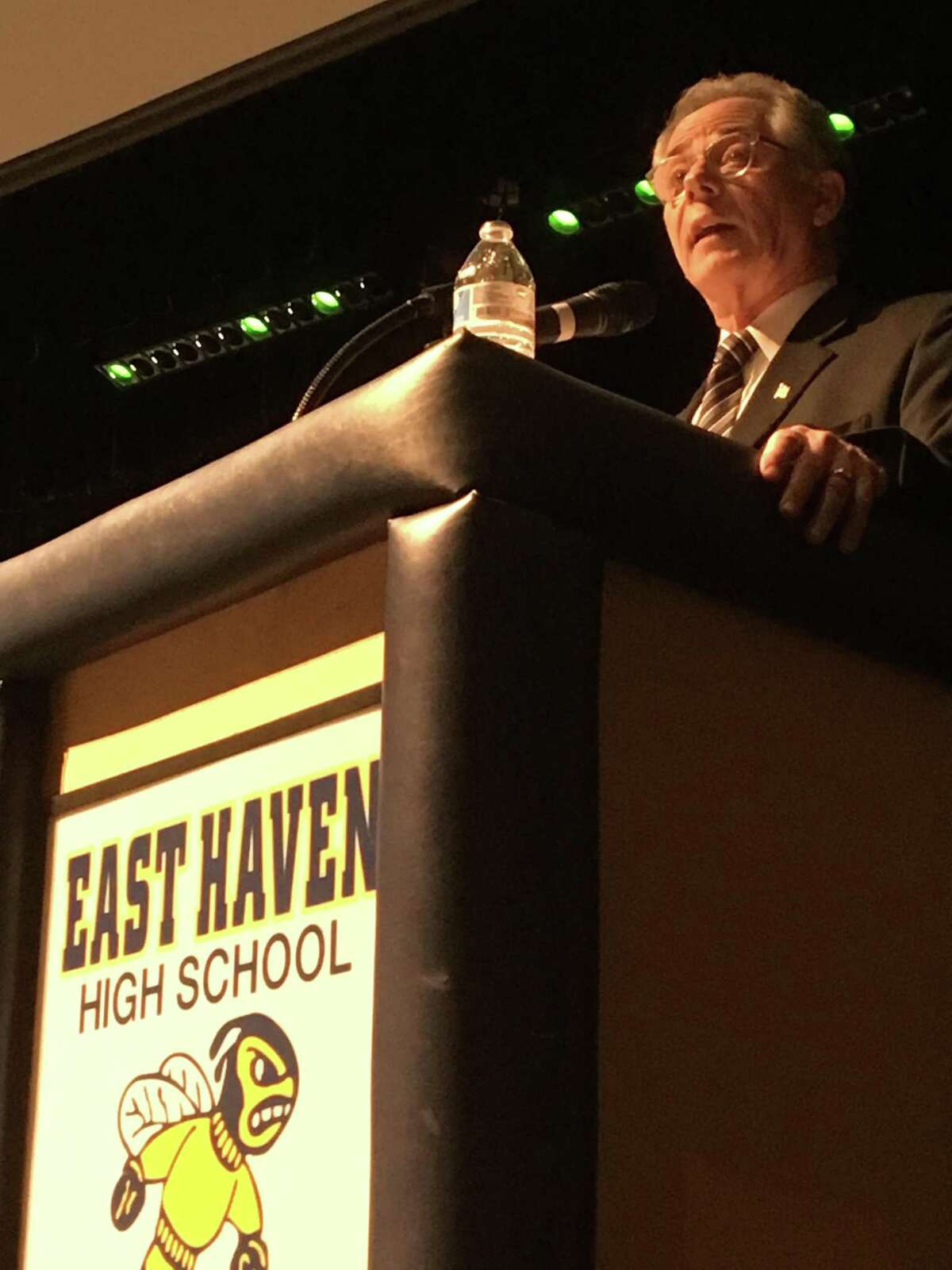 East Haven Mayor Joseph Maturo Jr. presents his recommended fiscal 2019-2020 budget to the Town Council and gives his annual State of the Town address in the East Haven High School auditorium on Thursday, March 28, 2019.