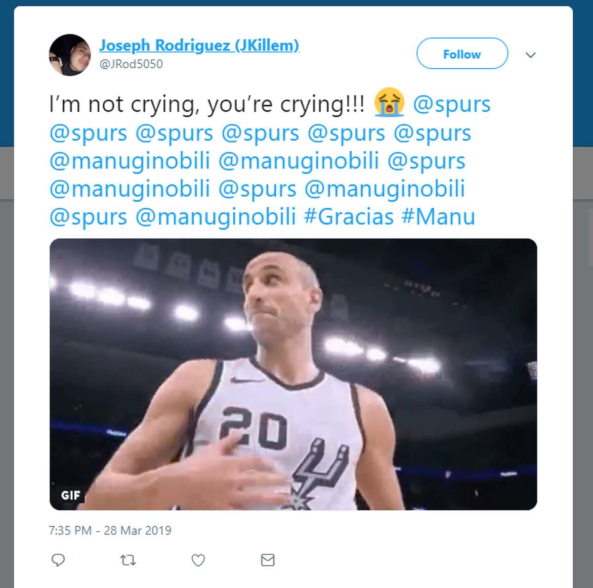 Fans shared appreciation for Manu Ginobili, shared photos of Big Three sightings during the game and Ginobili's retirement ceremony.
