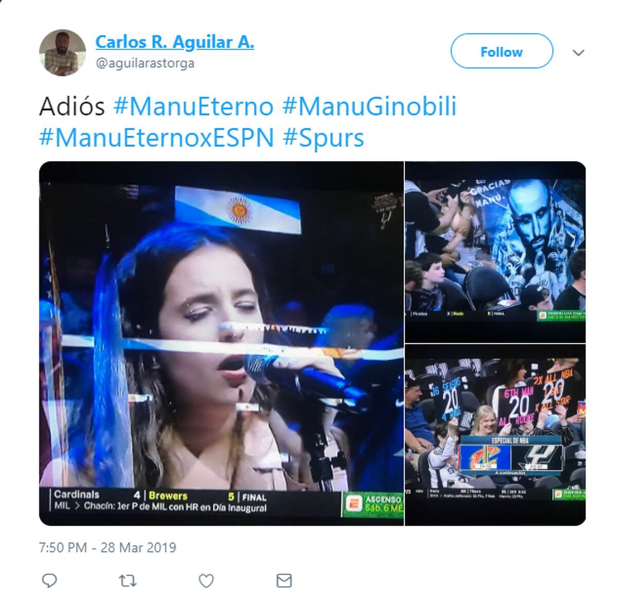 Fans shared appreciation for Manu Ginobili, shared photos of Big Three sightings during the game and Ginobili's retirement ceremony.