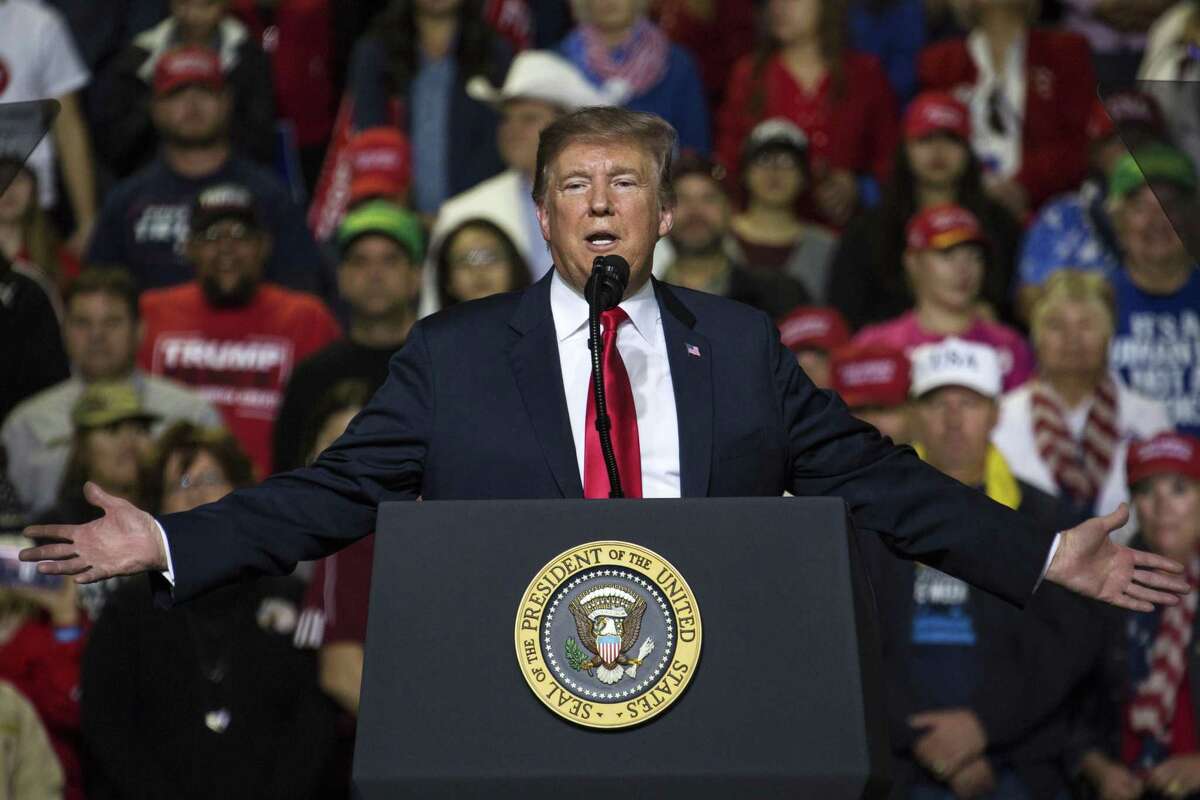 U.S. President Donald Trump speaks during a rally in El Paso, Texas, U.S., on Monday, Feb. 11, 2019. Trump and prospective Democratic challenger Beto O'Rourke took part in dueling rallies in Texas on Monday, with each using the president's proposed border wall as an early proxy for the 2020 election. Photographer: Adria Malcolm/Bloomberg
