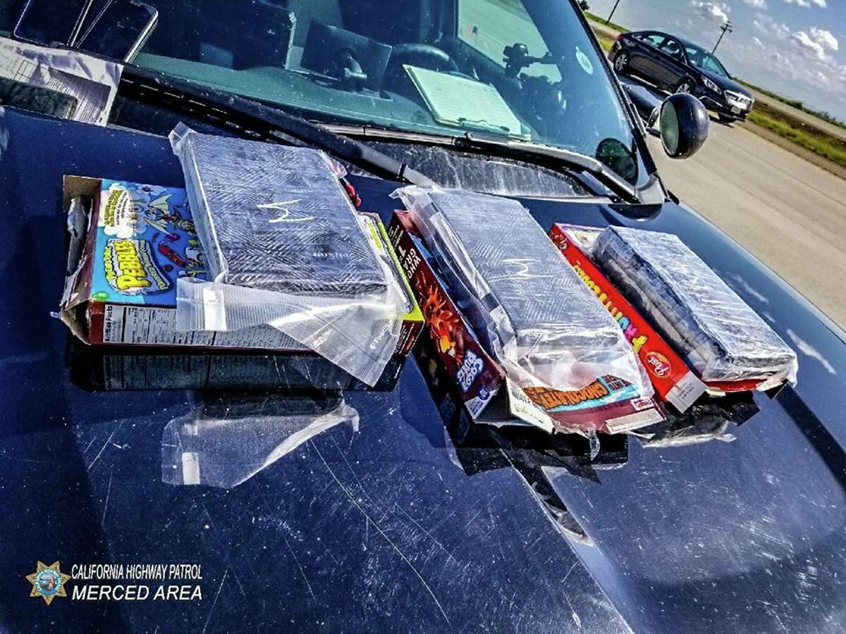 A CHP officer found cereal boxes full of cocaine near Merced this week, according to the agency.