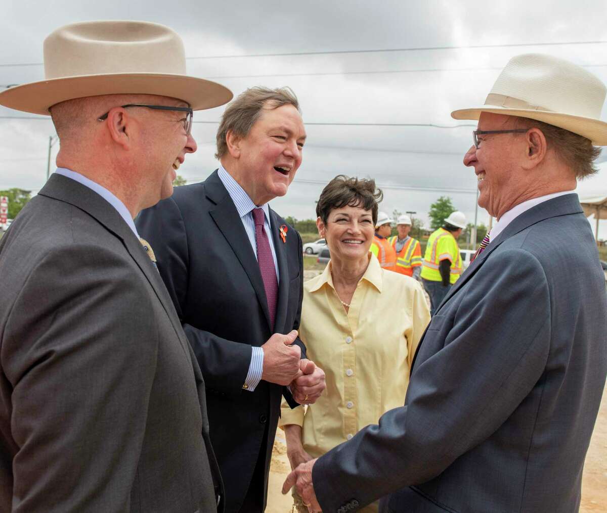 Bexar County Commissioner Kevin Wolff, from left, Texas Transportation Commission Chairman J. Bruce Bugg Jr., state Sen. Donna Campbell and Bexar County Judge Nelson Wolff talk during a March 2019 groundbreaking on a U.S. 281 construction project. “I’m a preacher of relationships,” Bugg says. “Those relationships were built by the ability to really sit down and communicate.”