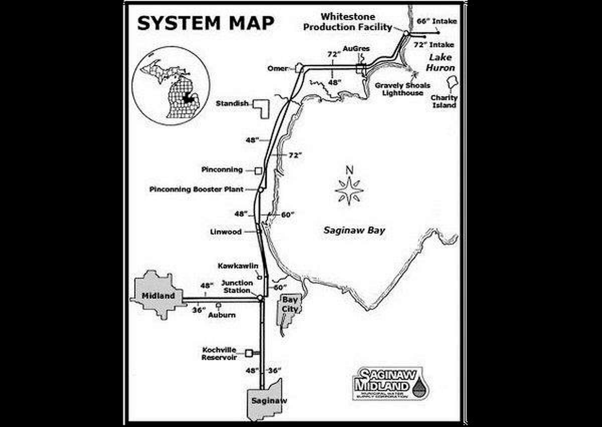 A map depicts the water system for Midland and surrounding areas. (Photo provided)