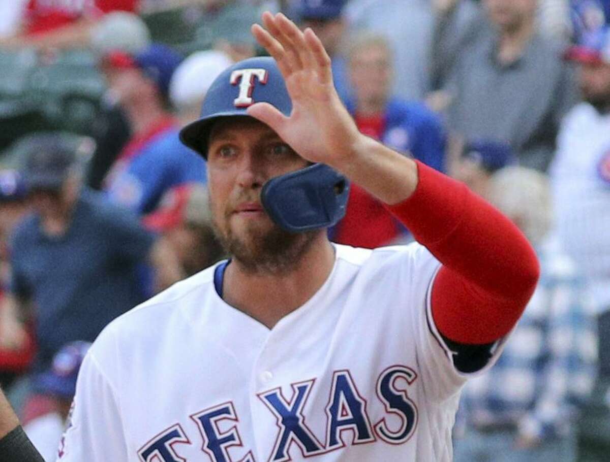 Former Astro Hunter Pence went 3-for-7 with three runs in his first series as a Ranger as Texas took two of three from the Cubs to start the season.
