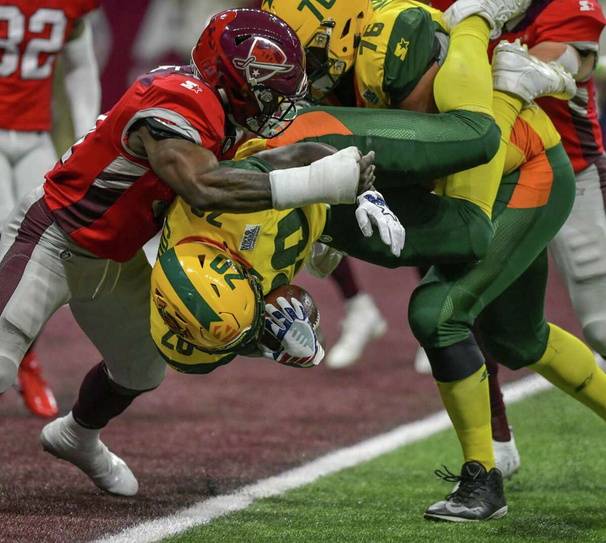 Companies connected with the Alliance of American Football filed for bankruptcy liquidation in April in San Antonio. A bankruptcy trustee is now moving to sell league assets. Pictured is a March 31 AAF tilt between the San Antonio Commanders and the Arizona Hotshots.