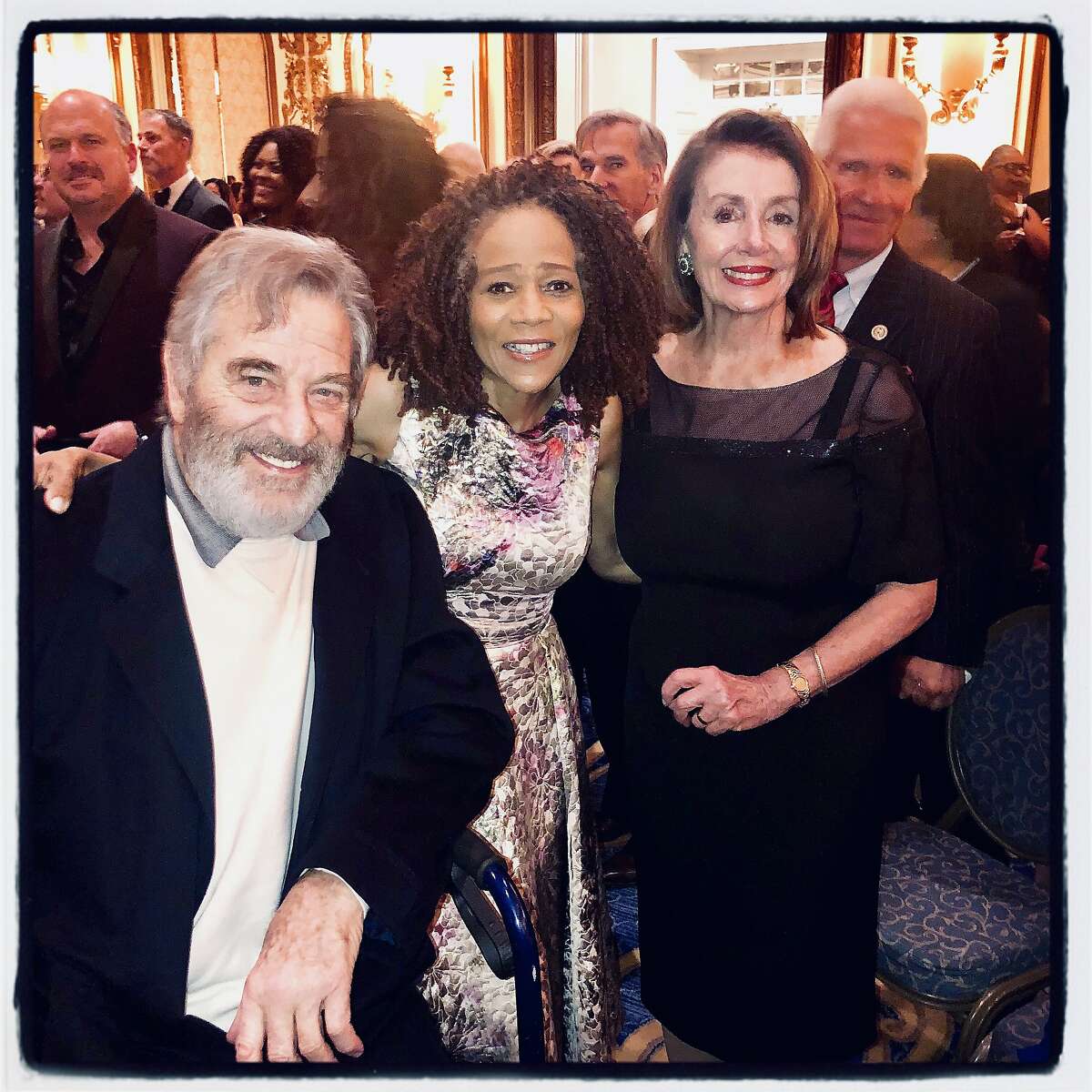 Paul Pelosi (left) with songbird Paula West and Speaker of the House Nancy Pelosi celebrate Willie Brown's 85th birthday at The Fairmont. March 22, 2019.