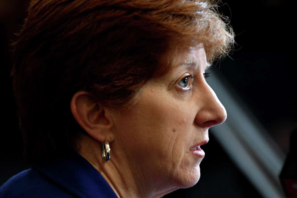 Mayor Kathy Sheehan holds a news conference to address questions about a weekend cyber attack on the city's computer system on Monday, April 1, 2019, at City Hall in Albany, N.Y. The ransomware attack was discovered Saturday morning. The mayor said the city's computer experts worked through the weekend to restore the system. (Will Waldron/Times Union)