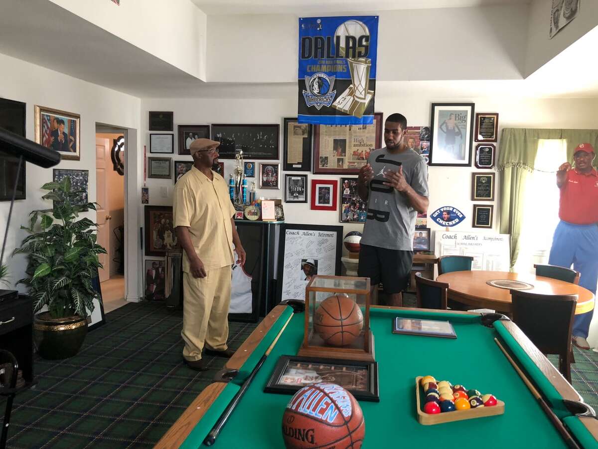 LaMarcus Aldridge with his former coach, Robert Allen, on the TV series "Superstar Renovation."