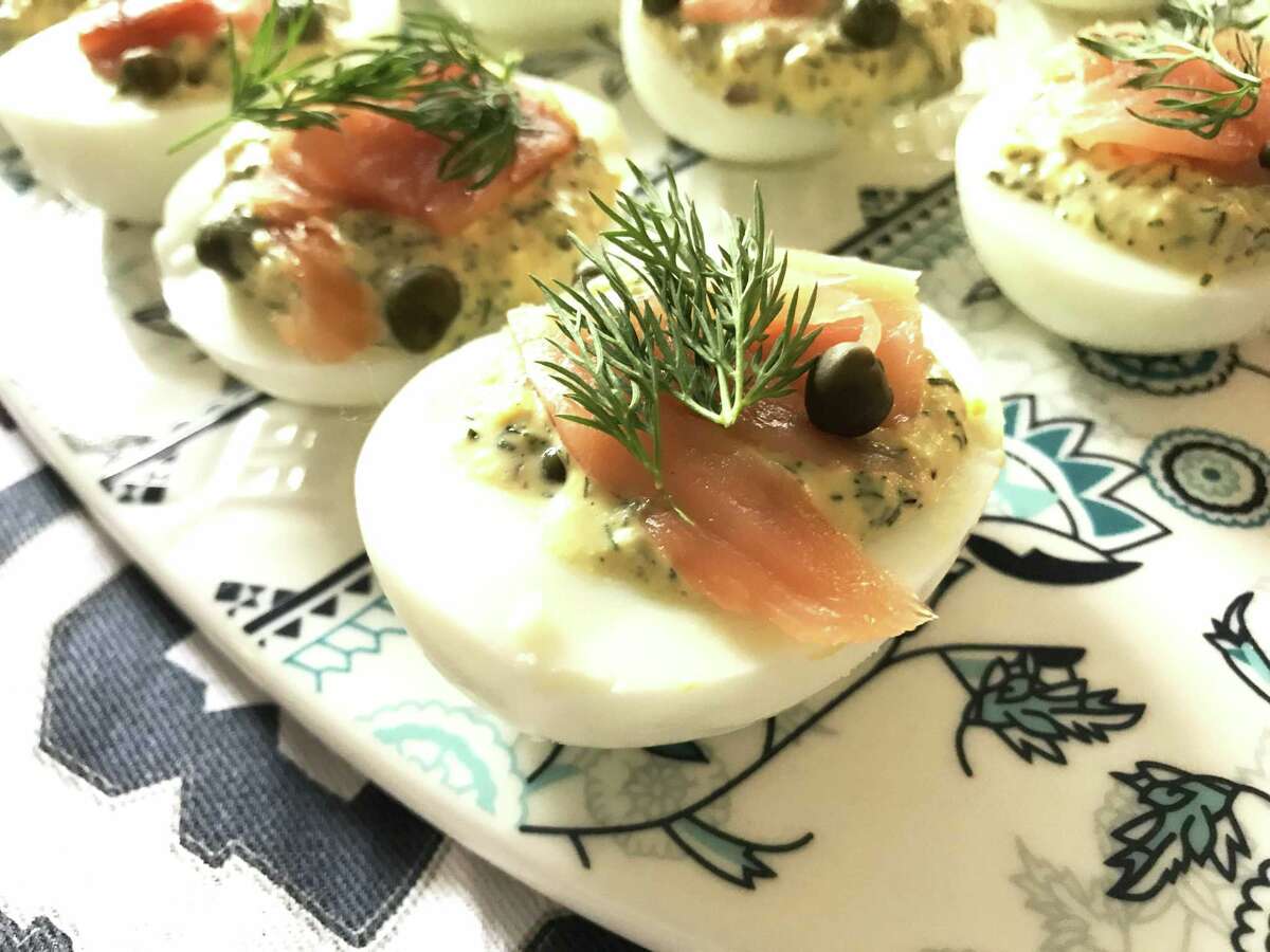 Recipe Dill Pickle Deviled Eggs with Smoked Salmon