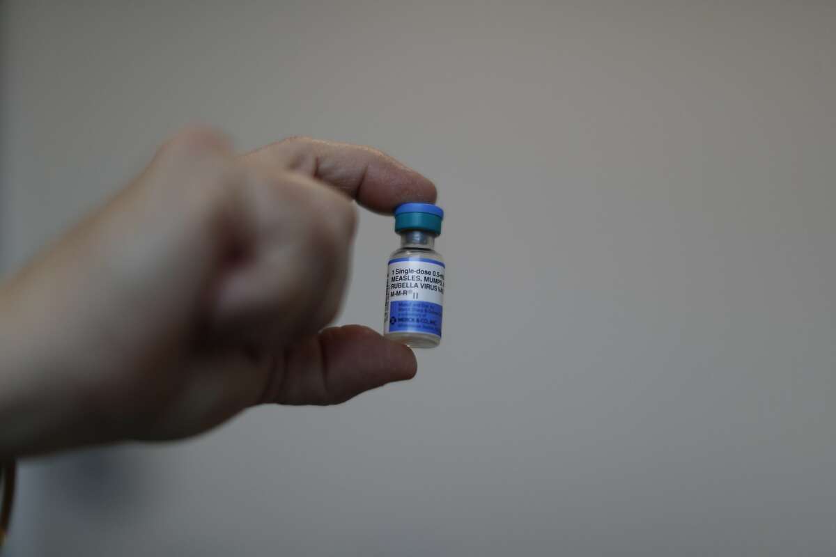 A vial of MMR II vaccine sequence (measles/mumps/rubella) at Golden Gate Pediatrics on Monday, April 1, 2019 in San Francisco, CA.