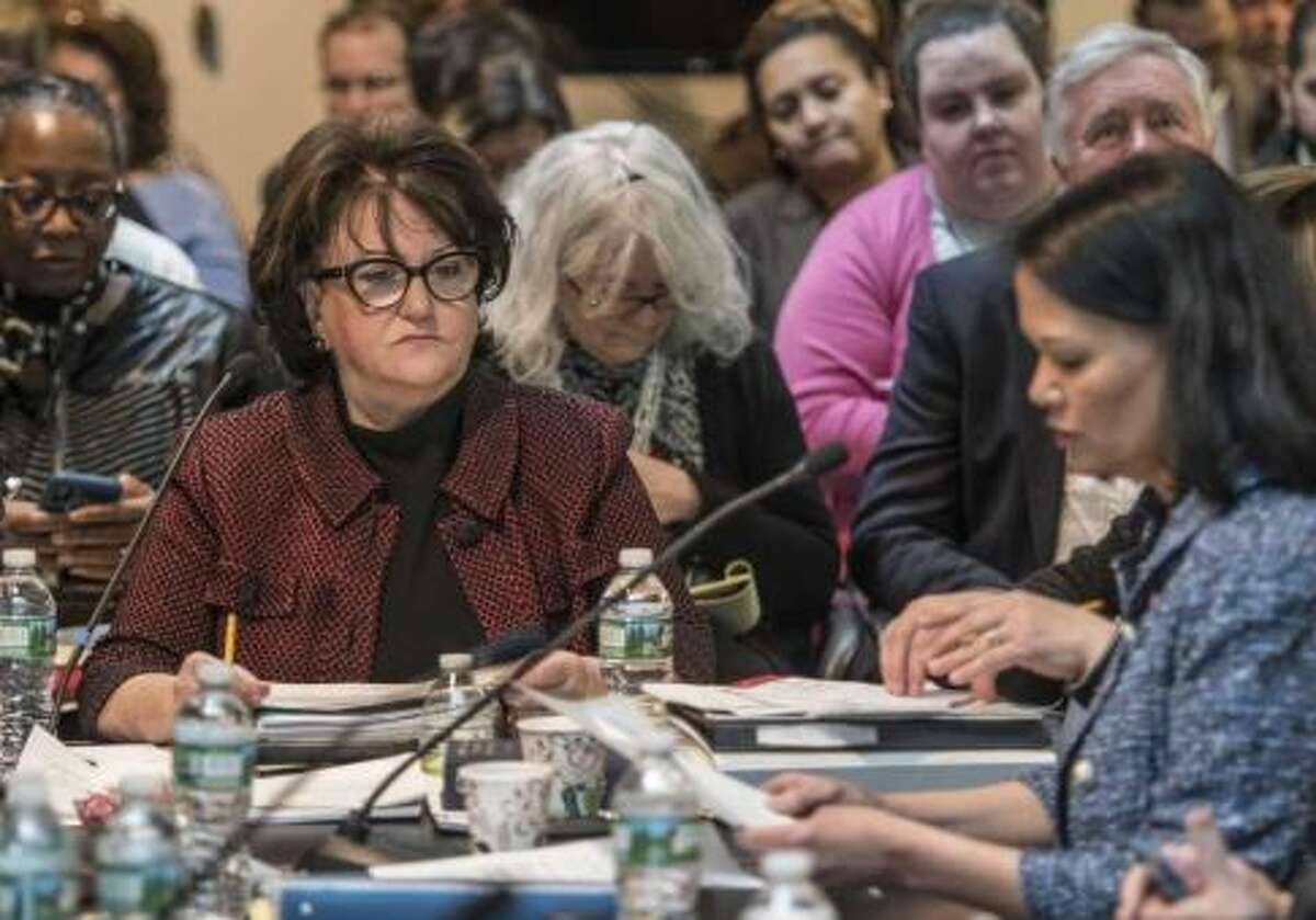 Commissioner of Education MaryEllen Elia, left, listens to presentations during the New York State Board of Regents monthly meeting which cover various subjects Monday March 12, 2018 Albany, N.Y.