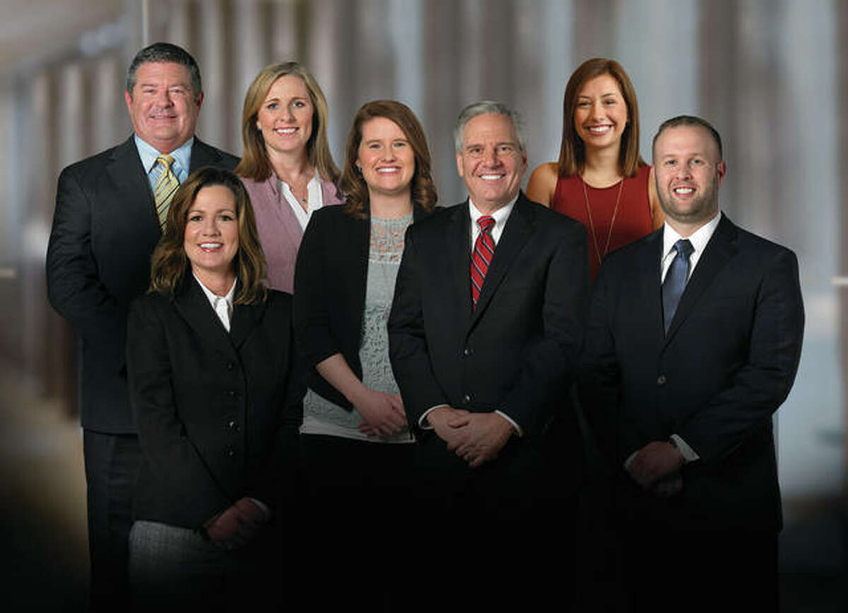 Carrollton Bank’s Edwardsville bankers include, from left to right, Bill Barlow, Shannon Bond, Nikki Woelfel, Melanie Smith, Dan Abegg, Lynzee Kraushaar, and Matt Warren.