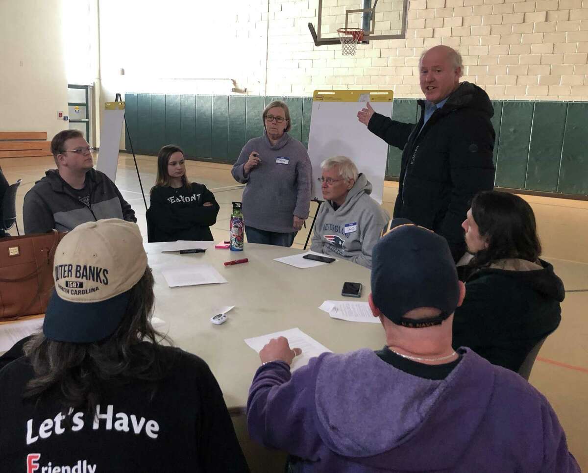 About 80 people attended the first of three workshops hosted by Stratford’s Shakespeare Property Task Force to discuss what happens next with the property April 1 at the Birdseye Municipal Complex.