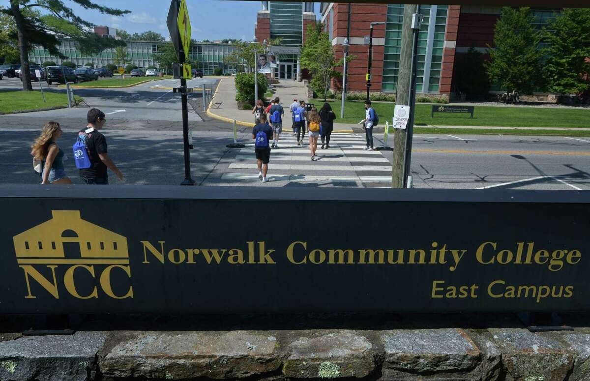 New students to Norwalk Community College tour the campus during student orientation in Norwalk.