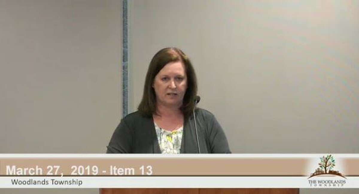 Monique Sharp, the finance director for The Woodlands Township, updates the township's Board of Directors on March 27. Her report revealed less sales tax and hotel occupancy tax revenue than what was predicted for the first few months of 2019.