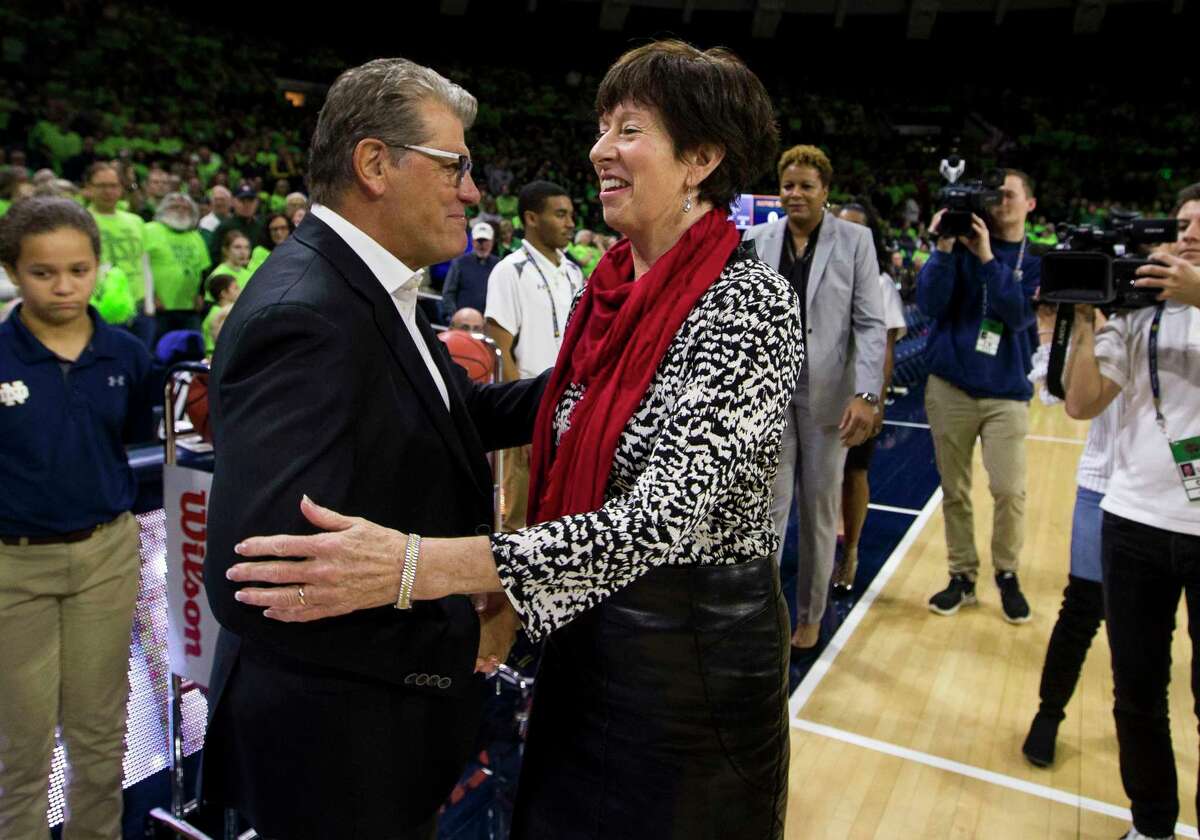 Rival coaches Geno Auriemma and Muffet McGraw will face off when Notre Dame visits UConn Dec. 8 at Gampel Pavilion.
