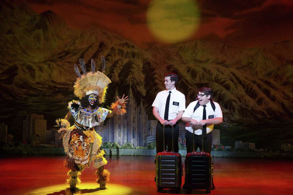 Monica L. Patton, Kevin Clay and Conner Peirson appear in the national touring production of “The Book of Mormon.” The musical will be onstage at The Palace Theater in Waterbury April 9-14.