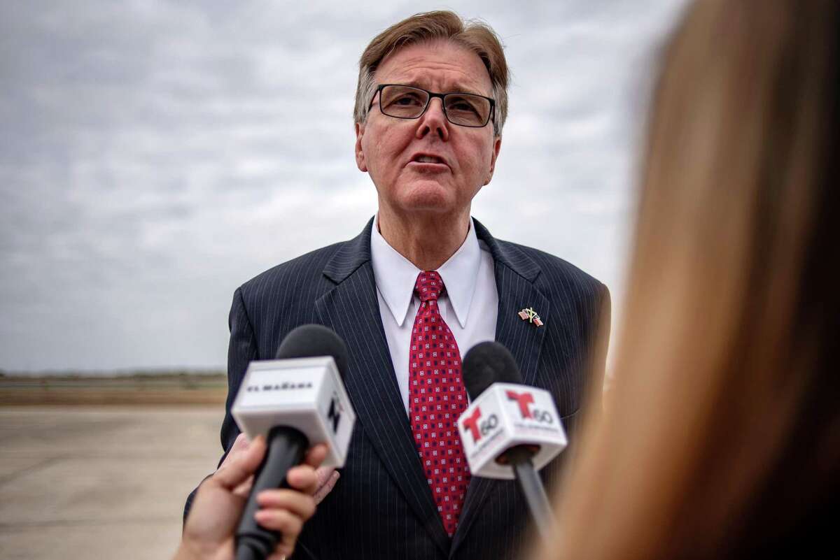 Dan Patrick, lieutenant governor of Texas, speaks to members of the media at McAllen-Miller International Airport in McAllen, Texas, U.S., on Thursday, Jan. 10, 2019.