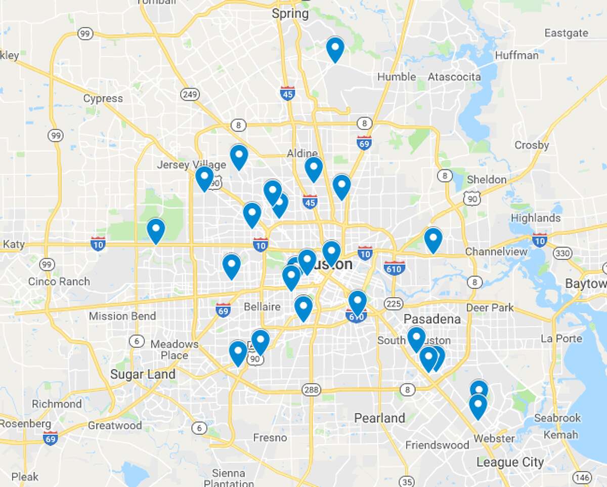 The pins on the map reflect where Houston police found credit card skimmers in the first two months of 2019.  >>> Click through to see all 25 addresses