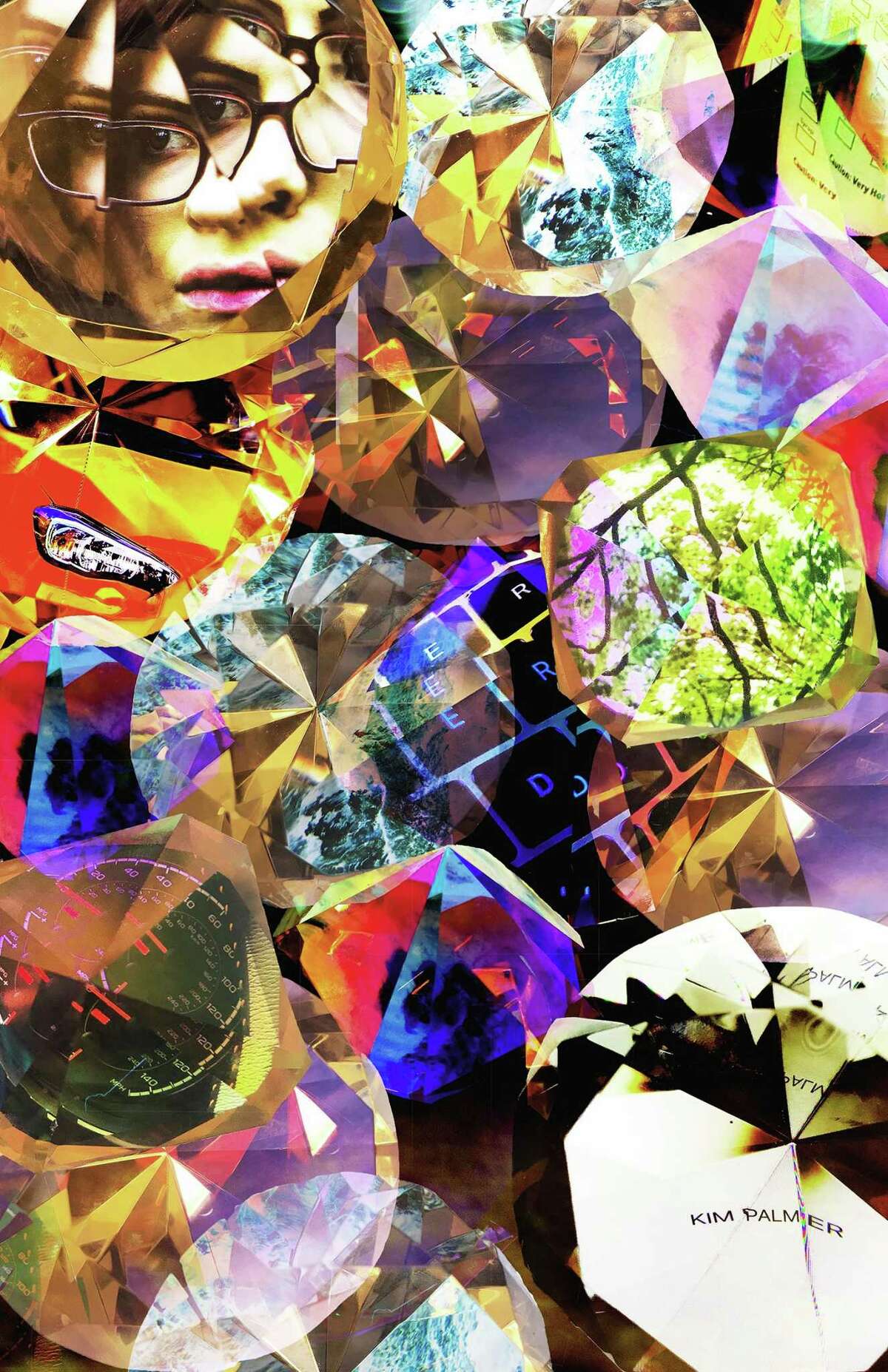 New Milford Graphic Design senior Kimberly Palmer’s “Self portrait,” a prismatic photography　collage and poster combining prismatic photography and graphic design — winner of the Department of Art Senior Portfolio Exhibition Poster Competition.