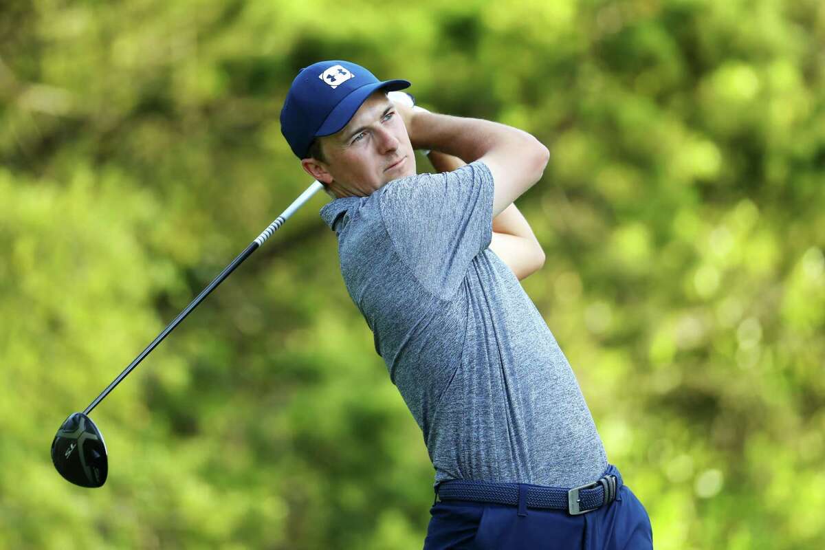 AUSTIN, TEXAS - MARCH 29: Jordan Spieth of the United States plays his shot from the 18th tee in his match against Bubba Watson of the United States during the third round of the World Golf Championships-Dell Technologies Match Play at Austin Country Club on March 29, 2019 in Austin, Texas.