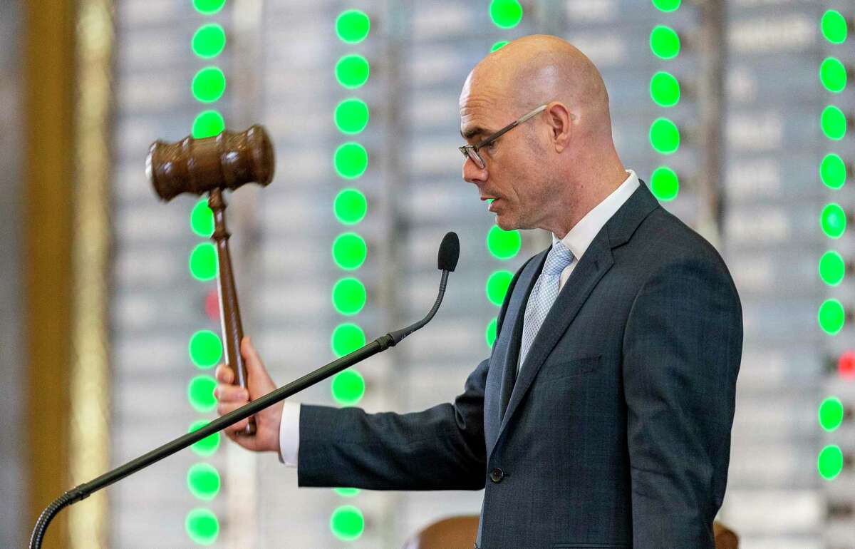 Speaker of the House Dennis Bonnen, R-Angleton, presides over an amendment vote to House Bill 3 at the Texas Capitol in Austin, Wednesday, April 3, 2019.(Stephen Spillman / for Express-News)