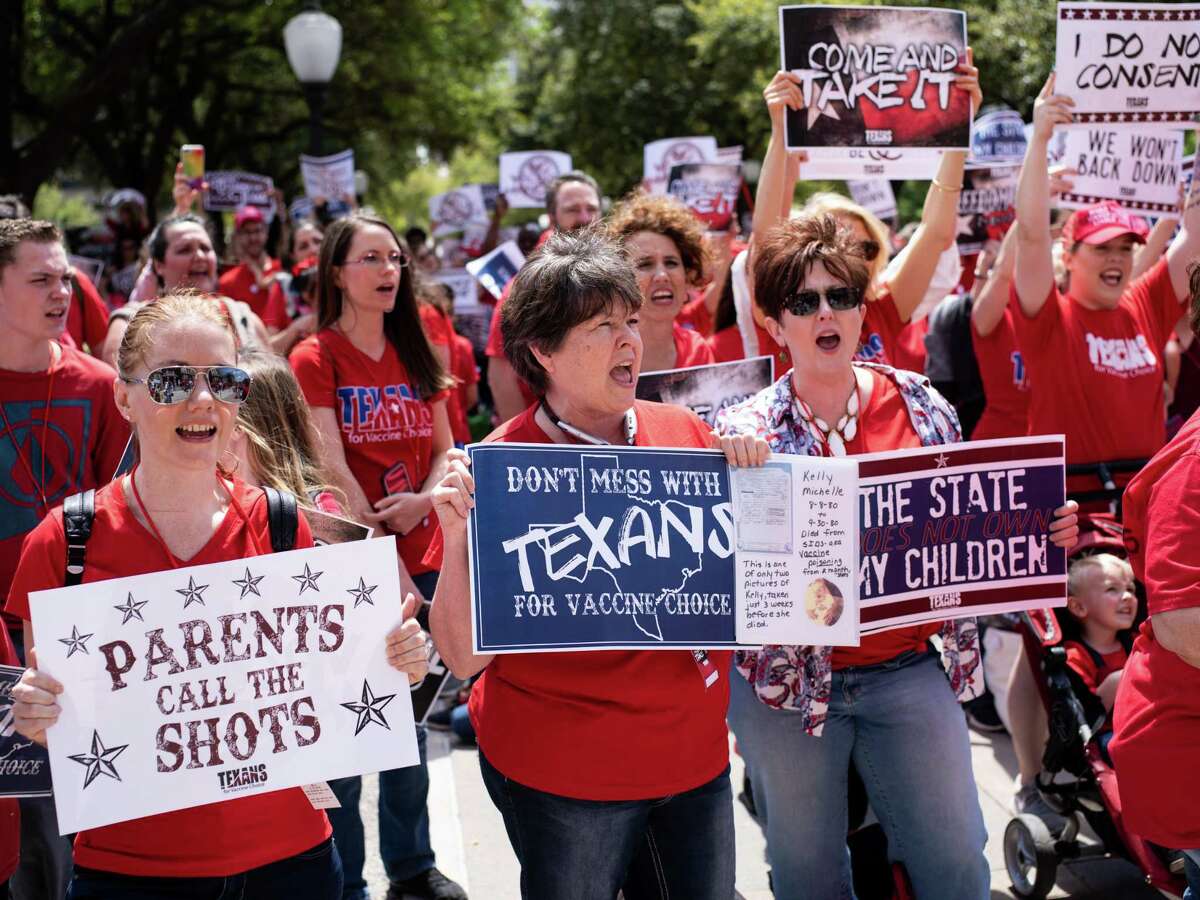 Texans for Vaccine Choice hold a rally at the Texas State Capitol in Austin, March 28, 2019. Anti-vaxxers are already against vaccinating against COVID-19. One reader hopes the number of anti-vaxxers isn’t large enough to affect the rest of the population who do choose to vaccinate.