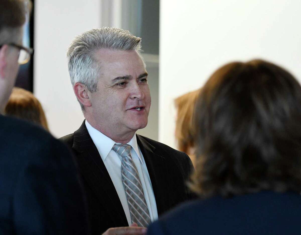 Steve McLaughlin speaks with attendees during Datto's new company launch on Thursday, April 4, 2019 in East Greenbush, NY. (Phoebe Sheehan/Times Union)
