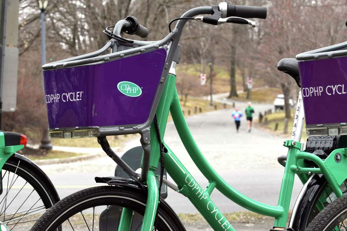 The CDPHP Cycle! bike-share program is open for the season again on Friday, April 5, 2019, at Washington Park in Albany, N.Y. The bicycles are available for rent at dozens of hubs in Albany, Schenectady, Troy, and Saratoga Springs. Details on how to use them can be found at cdphpcycle.com. (Will Waldron/Times Union)