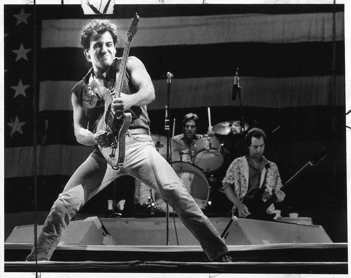 Bruce Springsteen in concert at Oakland Stadium. The photo was taken 09/18/85.