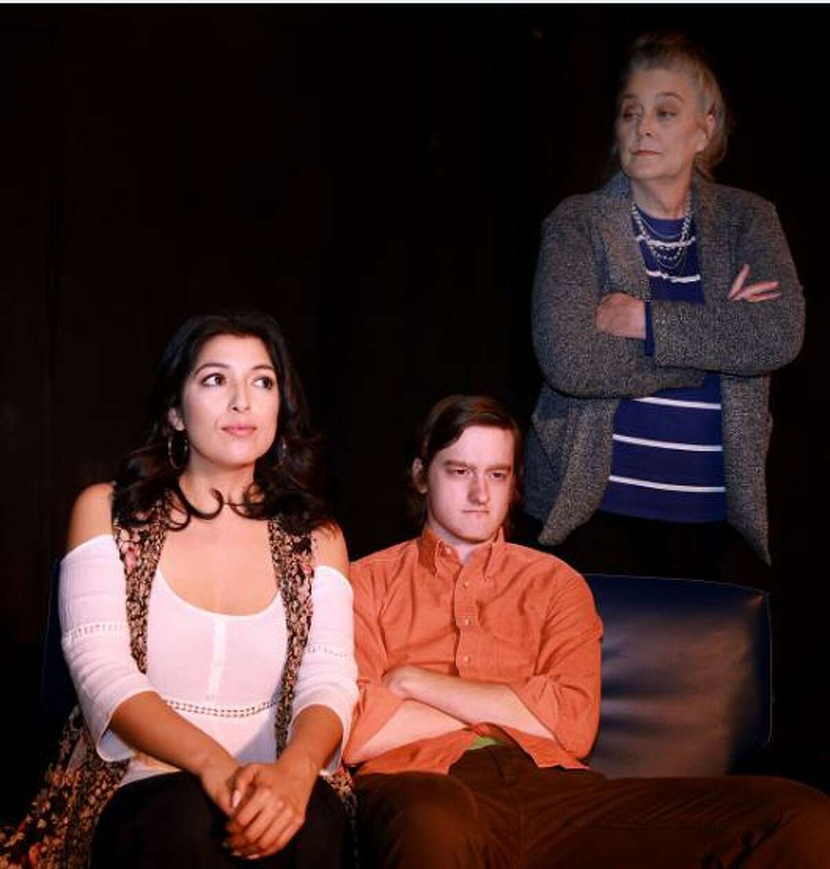 Mrs. Baker disapproves of her son’s new friend.The cast of Theatre Southwest for "Butterflies Are Free" includes, from left, Lauren Becerra-Gongora, Matt Prideaux and Lisa Schofield.