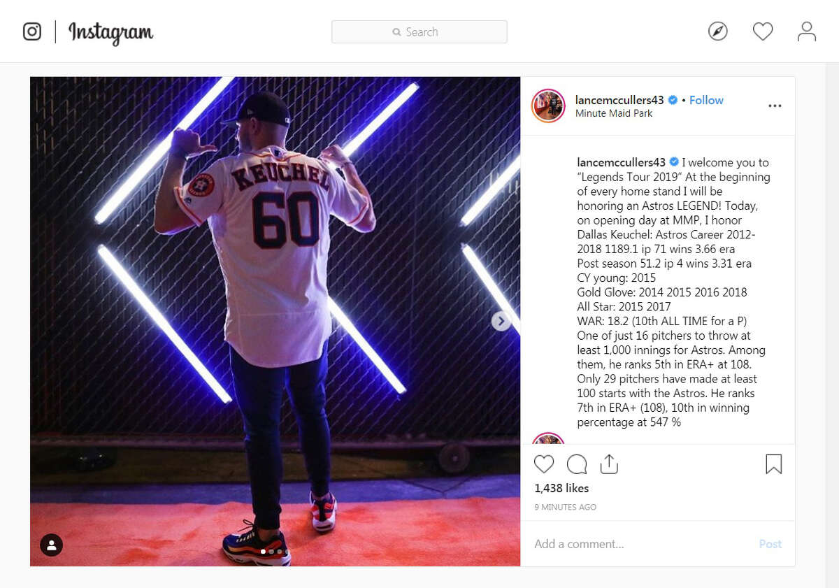 Houston Astros pitcher Lance McCullers wore a Dallas Keuchel jersey to Minute Maid Park to honor his friend and former teammate on Friday, April 5, 2019.
