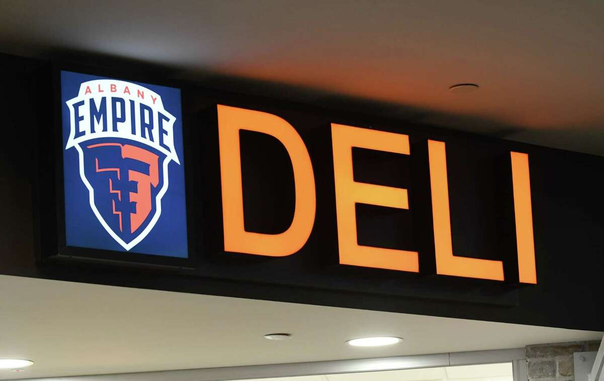 Signage marks the new Empire Deli at Albany International Airport on Friday, April 5, 2019, in Colonie, N.Y. The deli is located near the security gate on the unsecured side. It is branded in conjunction with local Arena Football League team, Albany Empire. (Will Waldron/Times Union)