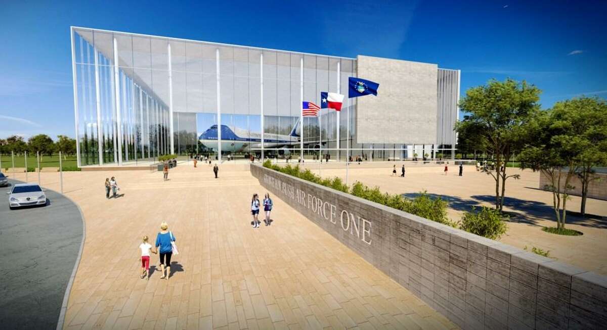 The George and Barbara Bush Foundation has requested that the George H.W. Bush Presidential Library and Museum in College Station become the permanent location to display the Air Force One plane that once transported George H.W. Bush around the world for his diplomatic mission. The renderings, here, show a building largely made of glass to exhibit the plane, which will be retired in 2025. Plans feature an event space and exhibits related to the plane for visitors, who would also get to board the plane.