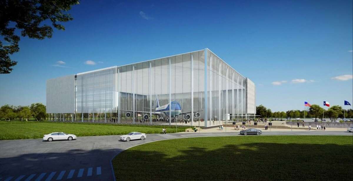 The George and Barbara Bush Foundation has requested that the George H.W. Bush Presidential Library and Museum in College Station become the permanent location to display the Air Force One plane that once transported George H.W. Bush around the world for his diplomatic mission. The renderings, here, show a building largely made of glass to exhibit the plane, which will be retired in 2025. Plans feature an event space and exhibits related to the plane for visitors, who would also get to board the plane.