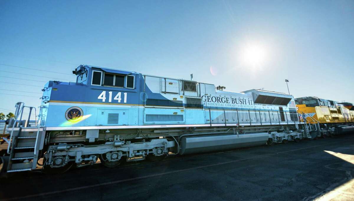 Locomotive No. 4141, the train that transported the casket of former President George H.W. Bush, arrived at its final destination at the George H.W. Bush Presidential Library and Museum in College Station on Sunday.