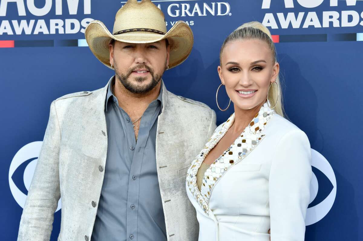 LAS VEGAS, NEVADA - APRIL 07: (L-R) Jason Aldean and Brittany Kerr attend the 54th Academy Of Country Music Awards at MGM Grand Hotel & Casino on April 07, 2019 in Las Vegas, Nevada. (Photo by Jeff Kravitz/FilmMagic)