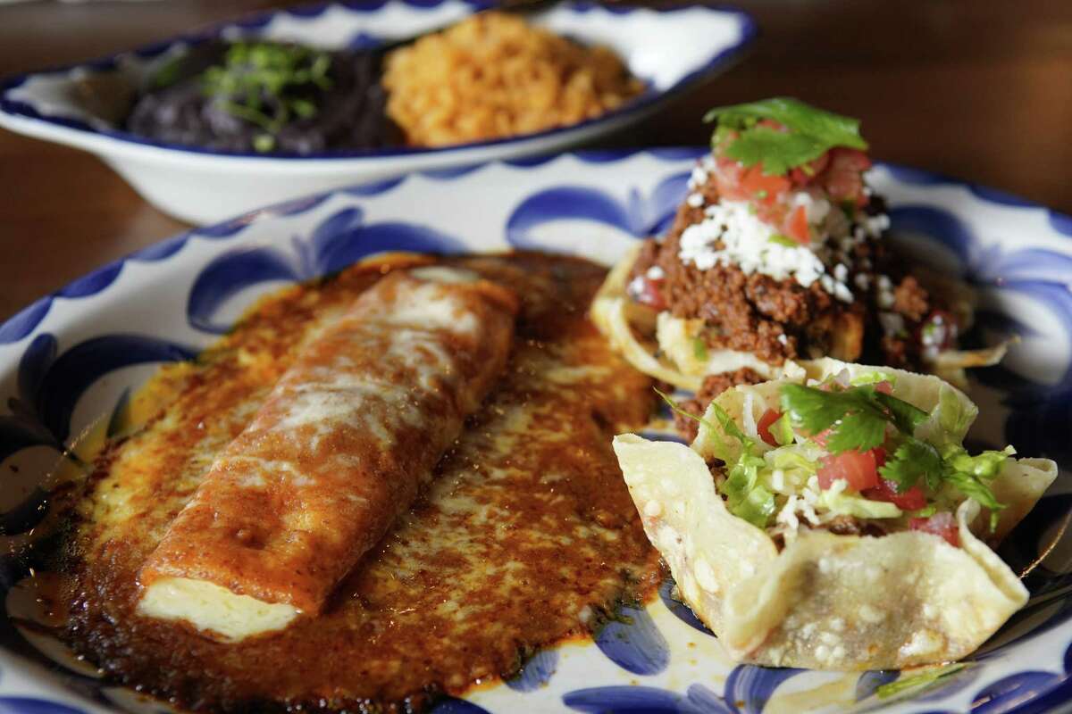 Lunch combo plate No. 4 (cheese enchilada, short rib tamale and a crispy beef taco) at Killen's TMX