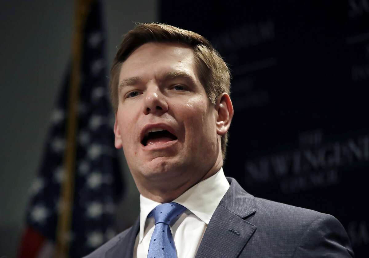 FILE - In this Feb. 25, 2019, file photo, Rep. Eric Swalwell, D-Calif., speaks at a Politics & Eggs event in Manchester, N.H. Click through the slideshow to see all of the Democrats who are running for president in 2020.