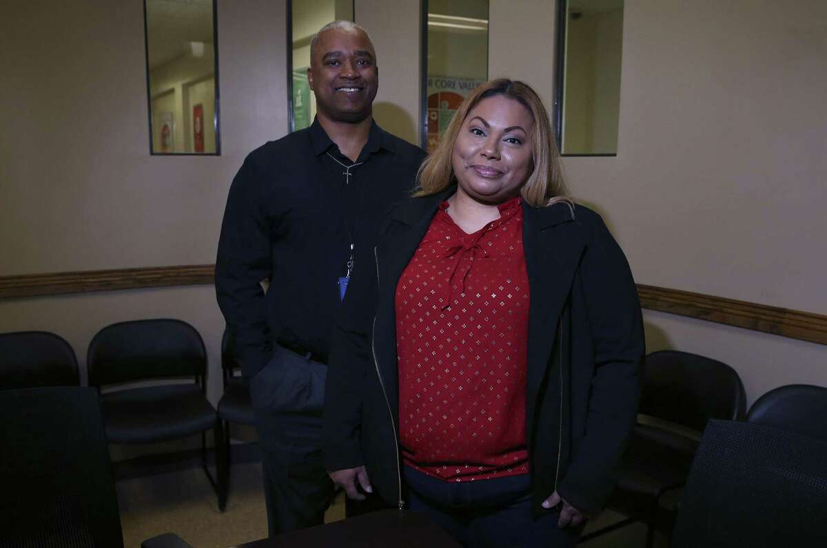 Jennifer Ramirez (right) stands with Donald Davis, her licensed chemical dependency counselor at Opiate Addiction Treatment Services, part of the Center for Health Care Services in Bexar County. When she was 17, she became addicted to heroin. Two years ago, she began taking buprenorphine, a type of medication that, like methadone, helps reduce cravings for illegal drugs and keeps users out of withdrawal.