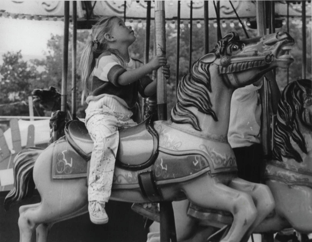 145th Annual Columbia County Fair, Chatham, New York - Morgan B. Weiner 3 1/2 years, Chatham, on merry-go-round. August 30, 1985 (Bob Richey/Times Union Archive)