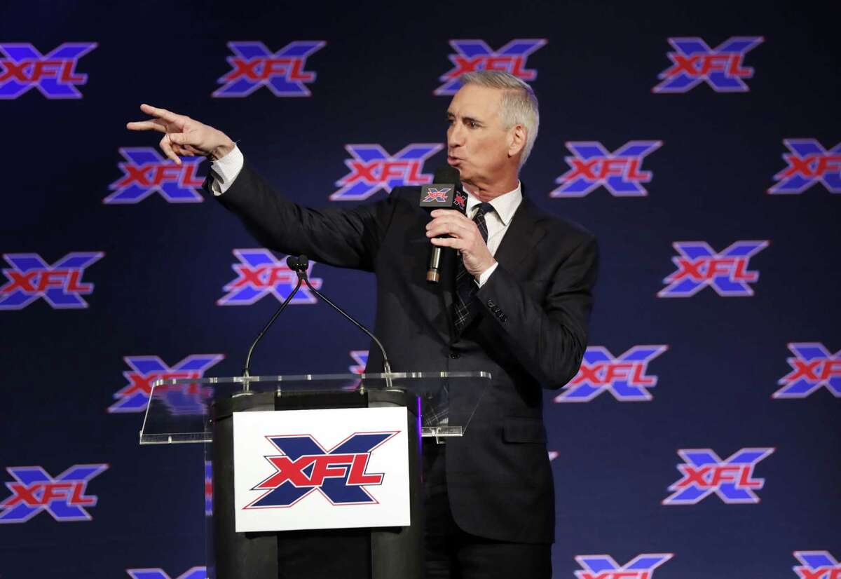Oliver Luck, XFL commissioner and CEO speaks during a news conference where he introduced Bob Stoops as the new general manager and head football coach of the Dallas XFL team in Arlington, Texas, in February.