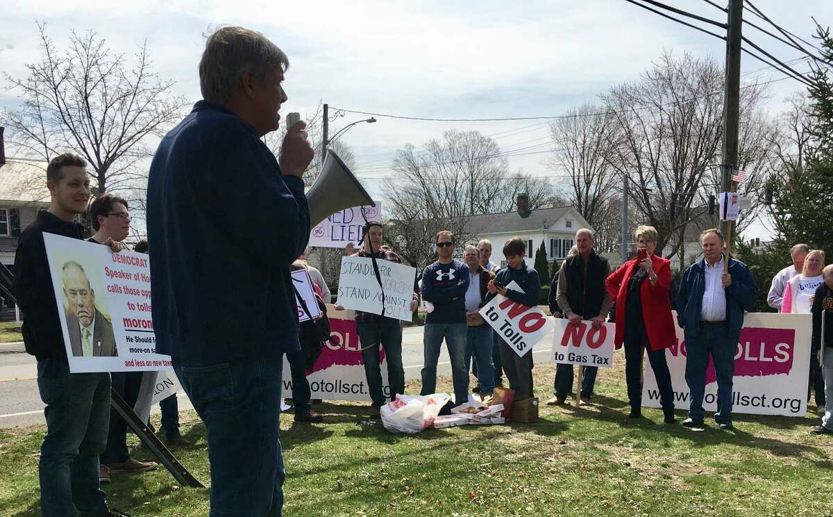 Bob Stefanowski, former Republican candidate for governor, is still campaigning — this time against tolls. He’s shown at a March 30 protest against tolls in Stratford.