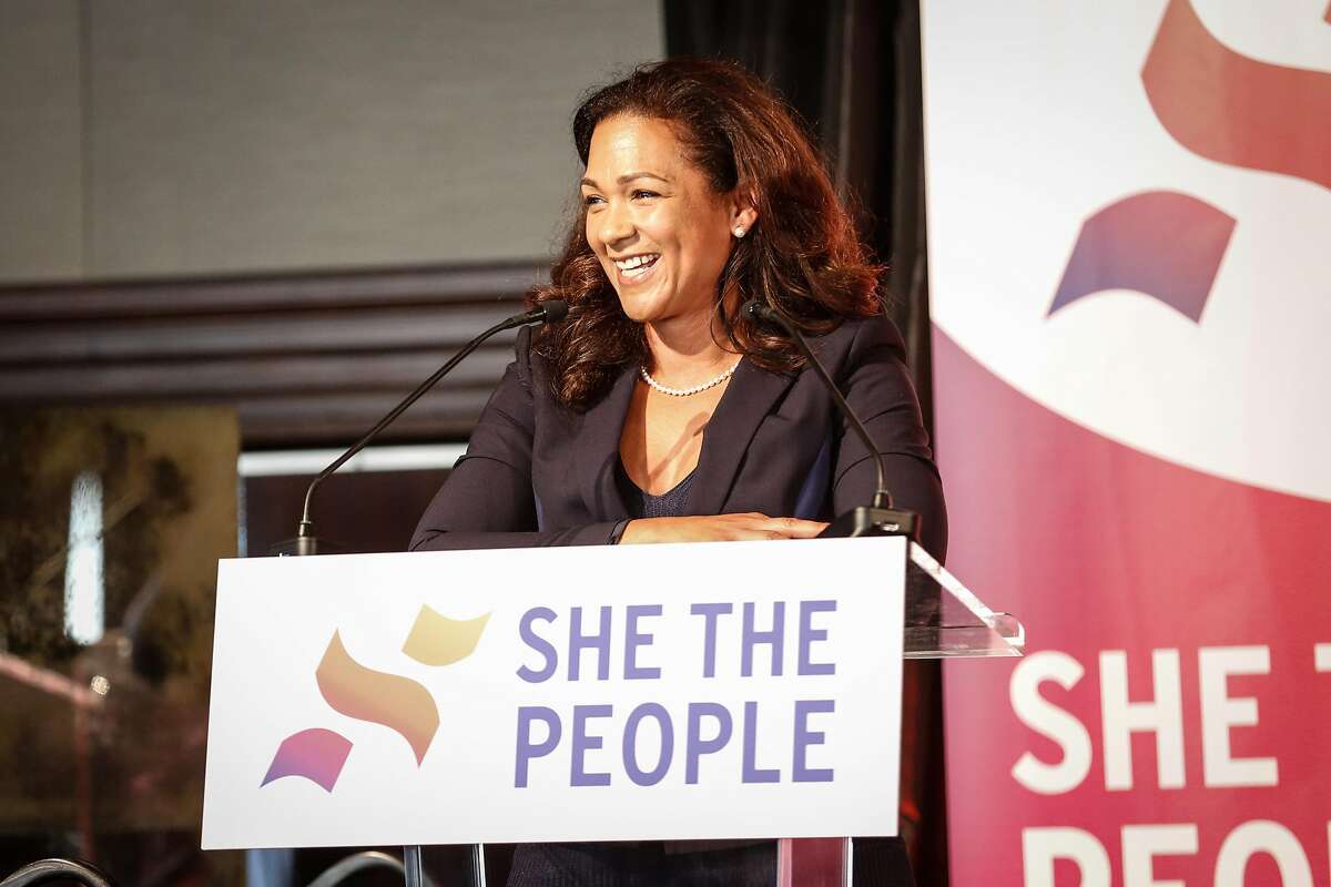 Aimee Allison, founder of She the People, speaks during the She the People, a national women of color in politics, summit on Thursday, September 20, 2018 in San Francisco, Calif.