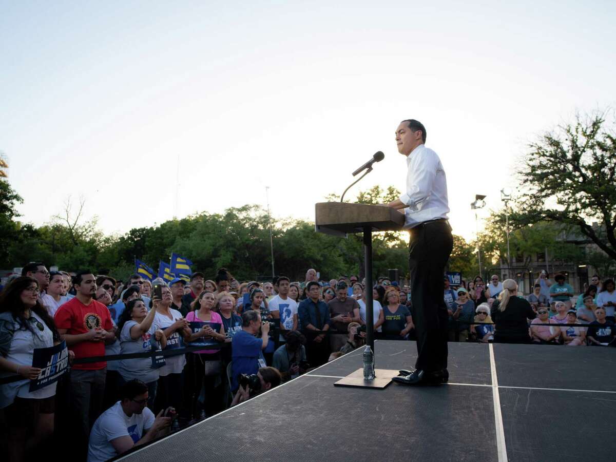 Democratic Presidential hopeful Julian Castro speaks during his "People First Rally" at Hemisfair Park in downtown San Antonio, April 10. A reader questions whether Castro is running for president of the U.S. or for Central America.