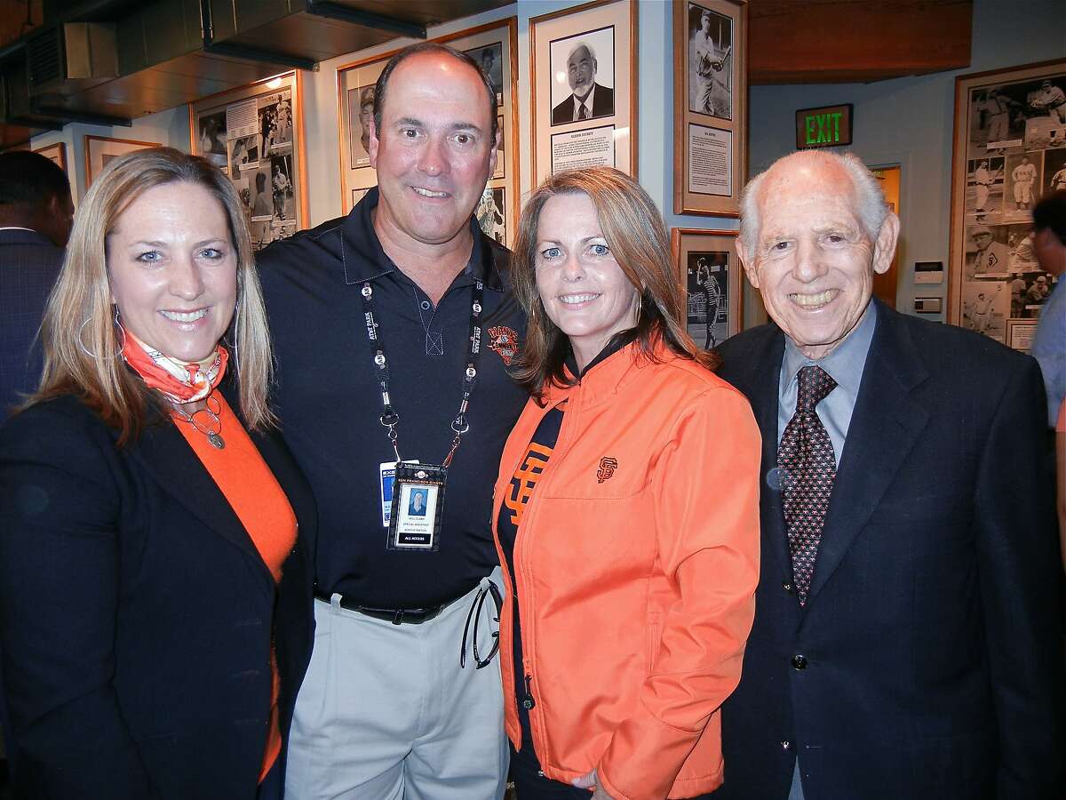 Rec & Park Commissioner Meagan Levitan (left) with former Giants slugger Will Clark, Giants Community Fund Chairwoman Kathleen McDonough and SF Giants co-owner Allan Byer. June 2012. By Catherine Bigelow.
