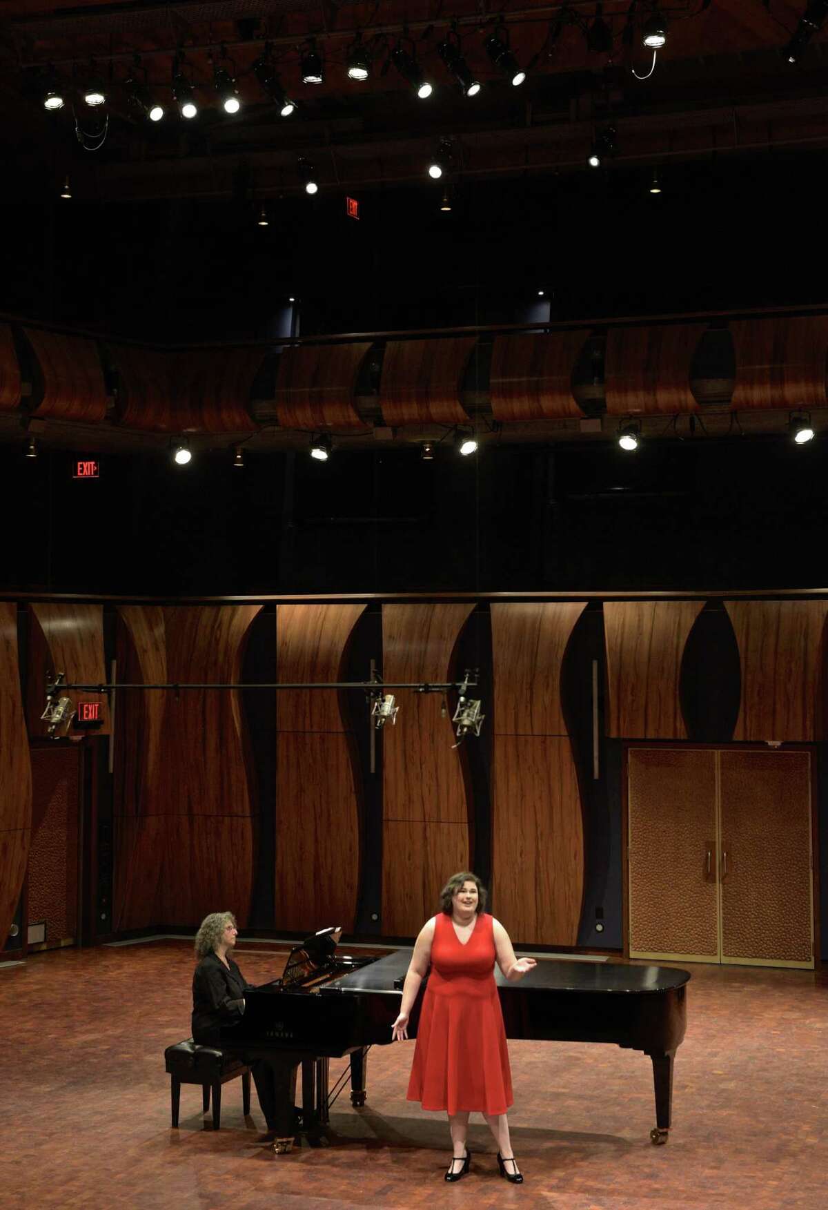 Soprano Katherine Kelly sings “He's Got the Whole World in His Hands,” by Margaret Bonds, accompanied by Yale University Music Lecturer Sara Kohane, during Tuesday’s Western Connecticut State University’s School of Visual and Performing Arts Marian Anderson Tribute Concert. WCSU vocal students performed songs by four leading black female composers to celebrate the 80th anniversary of Anderson’s concert on the steps of the Lincoln Memorial in 1939.