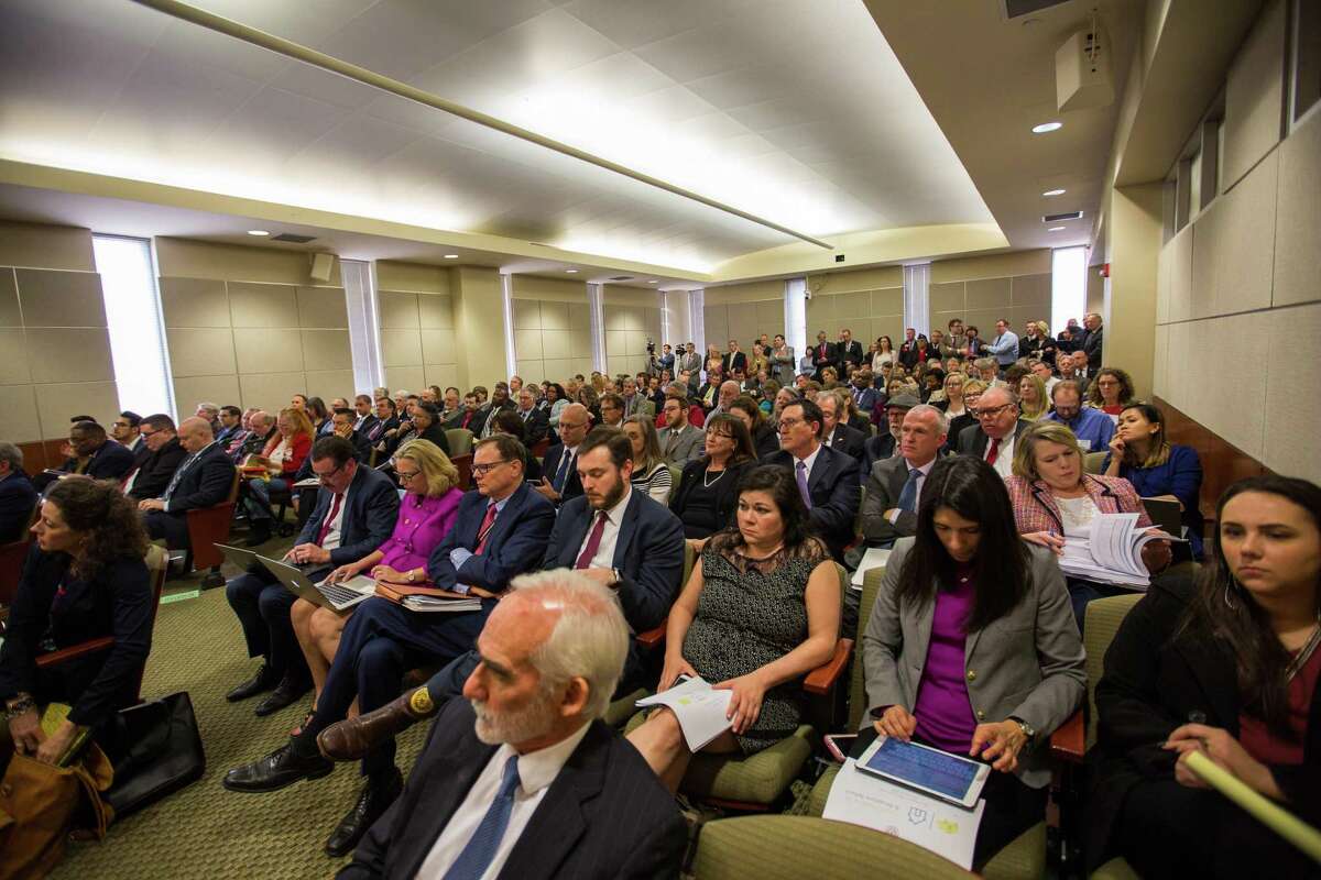 A crowd turned out during the property tax hearing of House Bill 2at the John H. Reagan on February 27, 2019 in Austin, Texas.