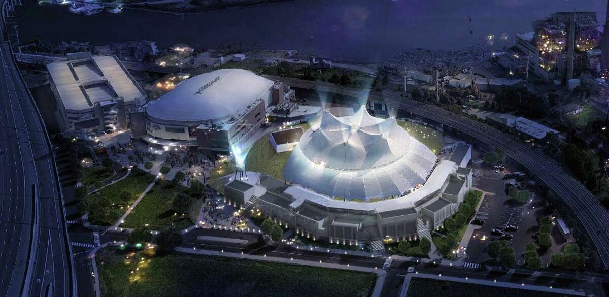 An artist’s rendering of the new Harbor Yard Amphitheater, a new concert venue currently under construction in Bridgeport, Conn. April 11, 2019.